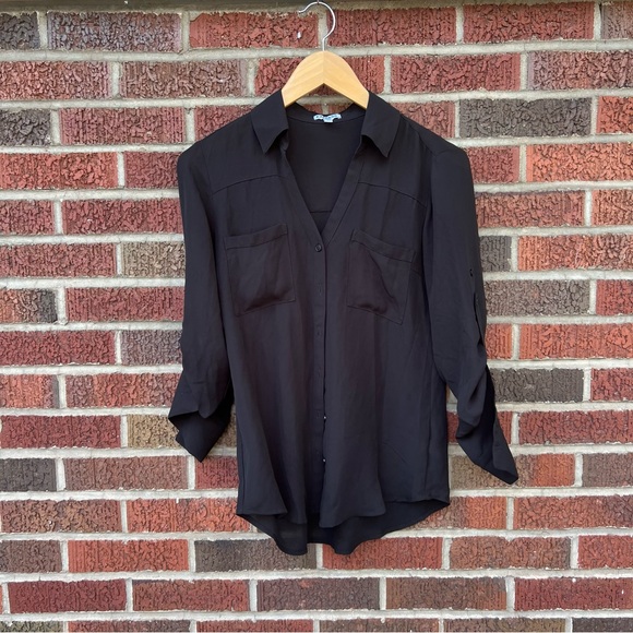 Express Collared Button Cuffed Sleeve Pocket Button Down Blouse Top - Picture 1 of 3